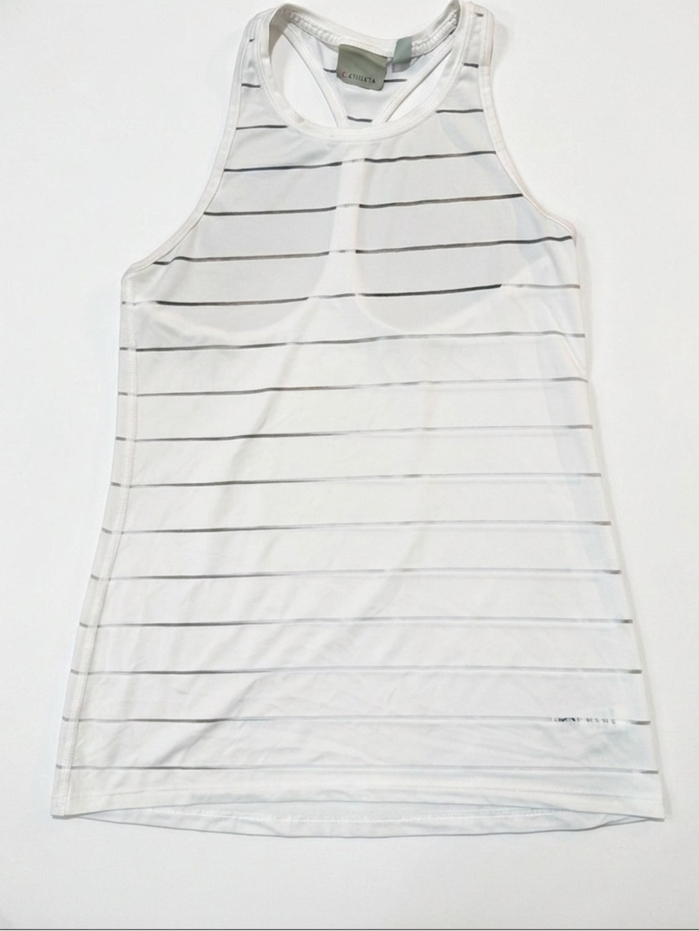Athleta Women’s Stripe Mesh High Neck Chi White Tank Top